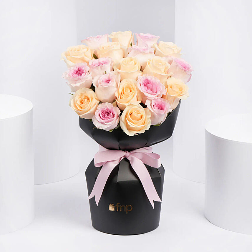 Peach And Pink Roses Sleeve Bouquet: Send Flowers to Oman