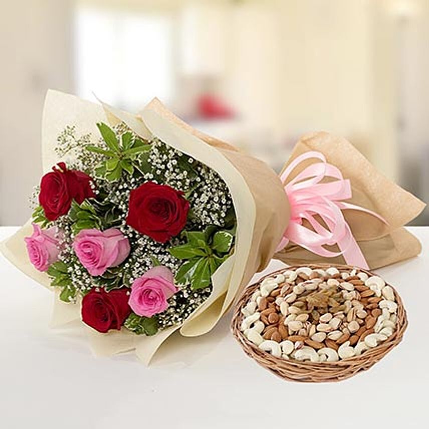 Captivating Roses Bouquet And Dry Fruits Combo: Send Flowers To Pakistan