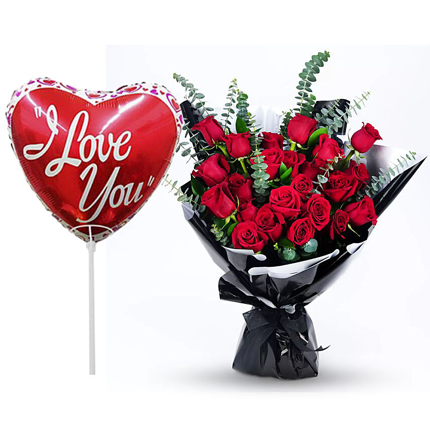 24 Red Rose Bouquet With Balloons: Valentines Day Gifts to Philippines