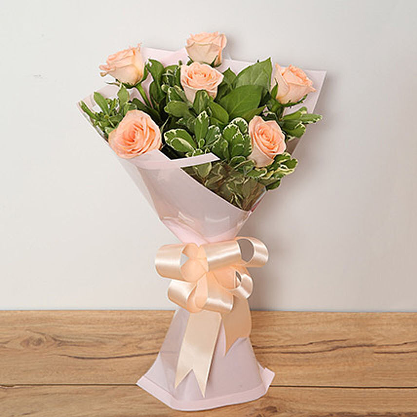 Bouquet Of Peach Roses QT: Flowers to Doha