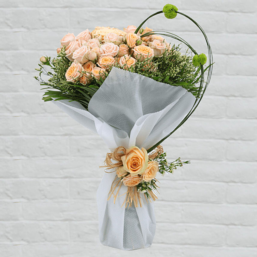 Stems Loving Peach Roses Bouquet: Flower Delivery Qatar