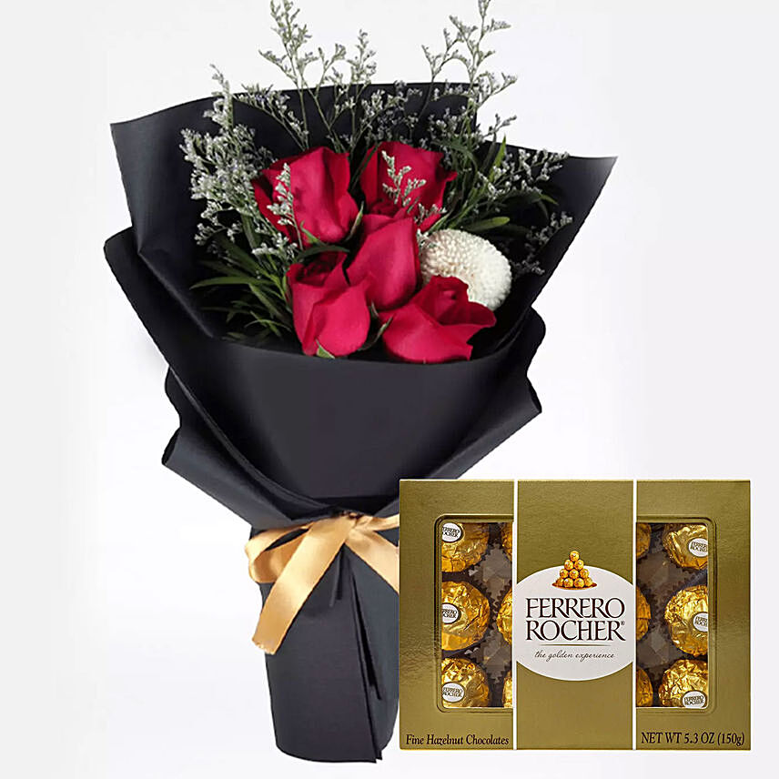 Romantic Red Roses & Ferrero Rocher: Send Ferrero Rocher Chocolates to Qatar