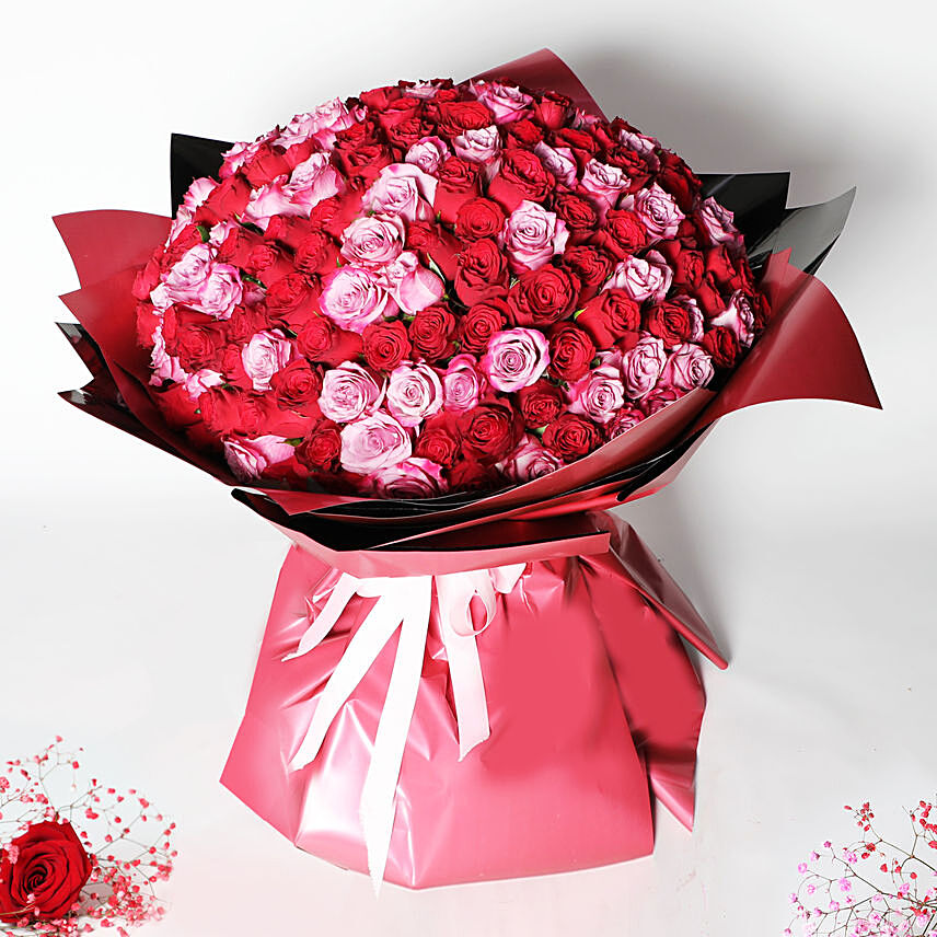 200 Red and Pink Roses Bouquet: Flowers to Doha