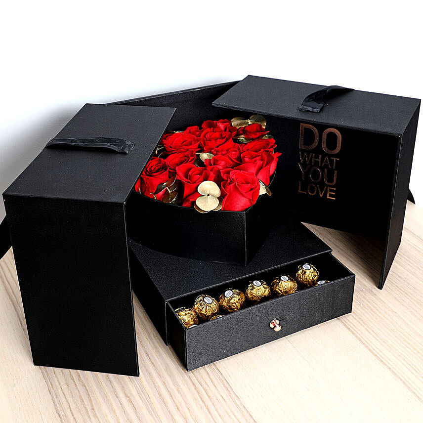 Luxurious Roses And Chocolate Box: Send Flowers N Chocolates to Qatar