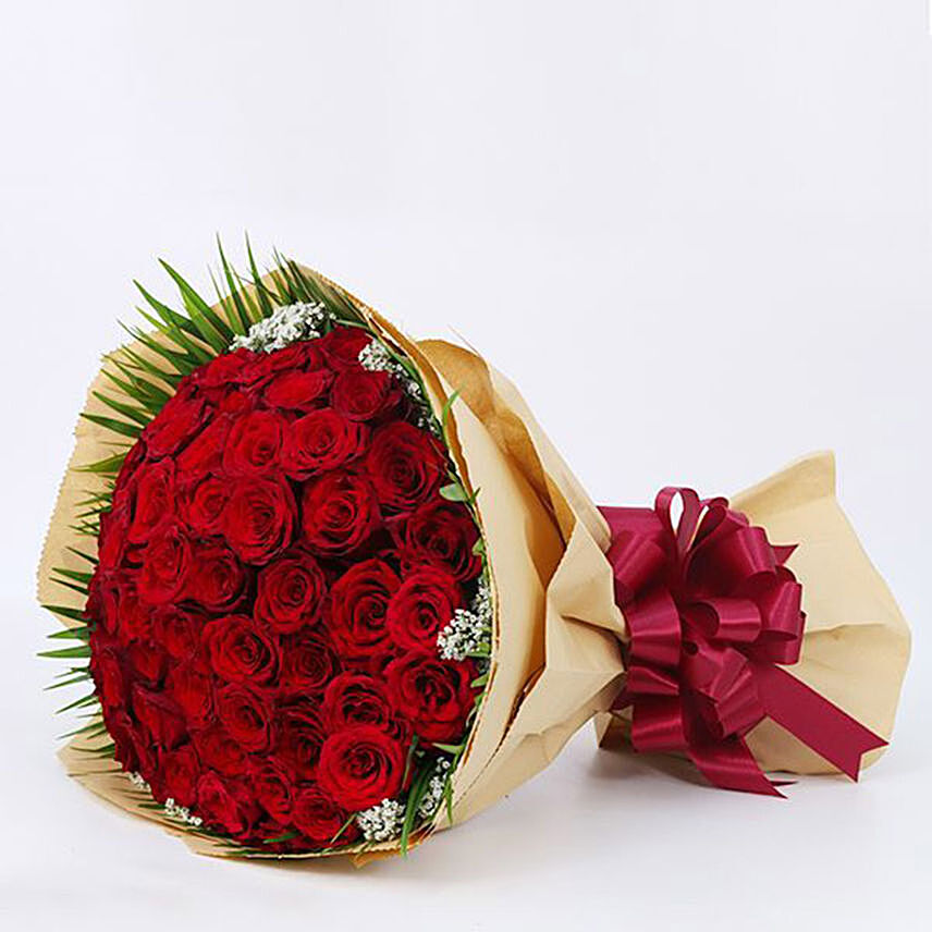 Fifty Red Roses Bunch: Flower Bouquet To Qatar