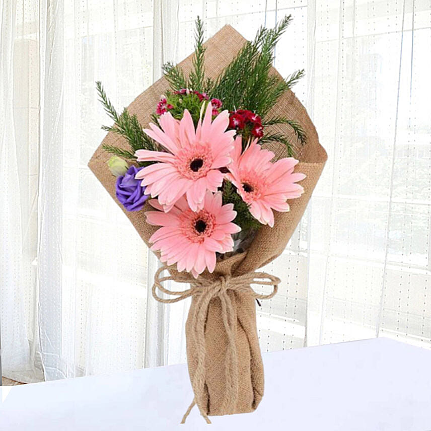 Pink Gerberas Chicky Bunch: Send Birthday Gifts to Qatar