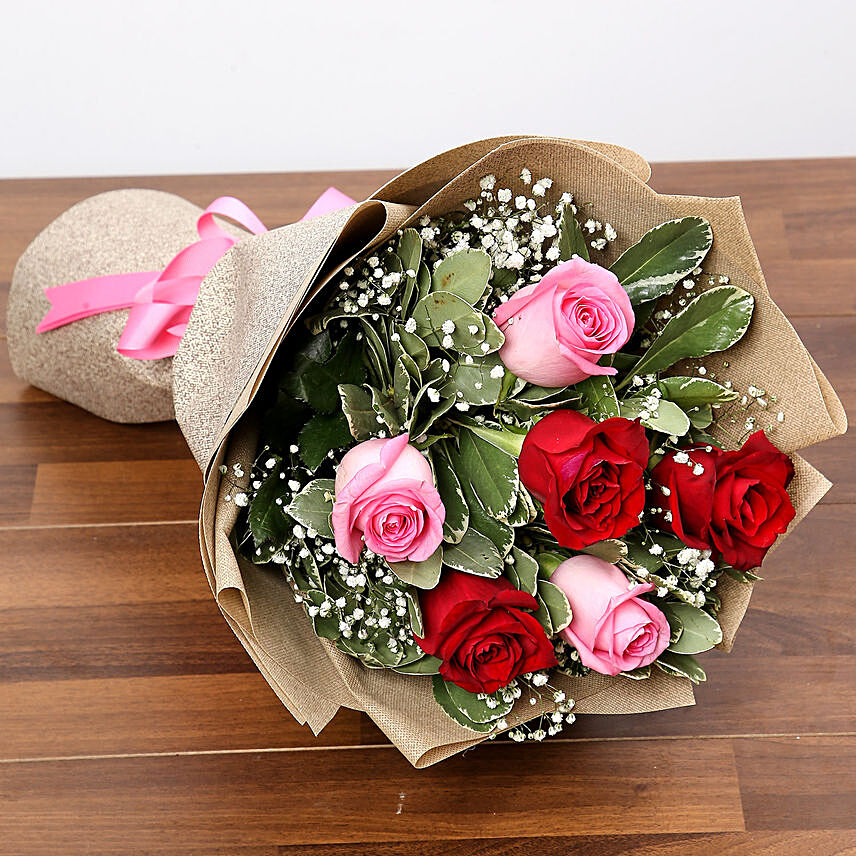 Pink N Red Roses Beautiful Bouquet: Send Birthday Flowers To Qatar