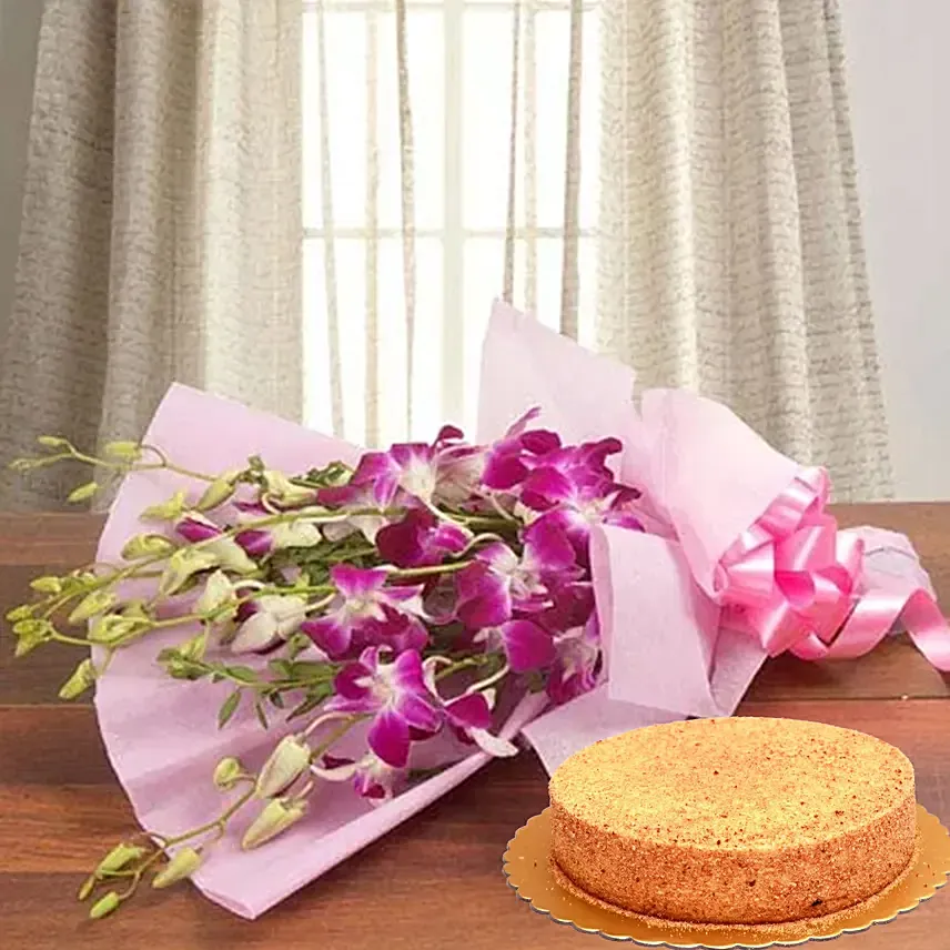 Purple Orchids Honey Cake 4 Portions: Send Gifts for Him To Qatar