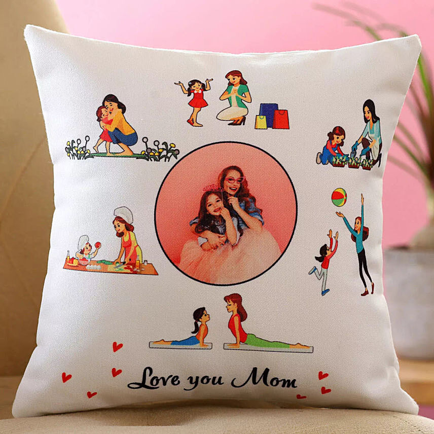 Love You Mom Personalised White Cushion: Send Personalised Gifts To Qatar