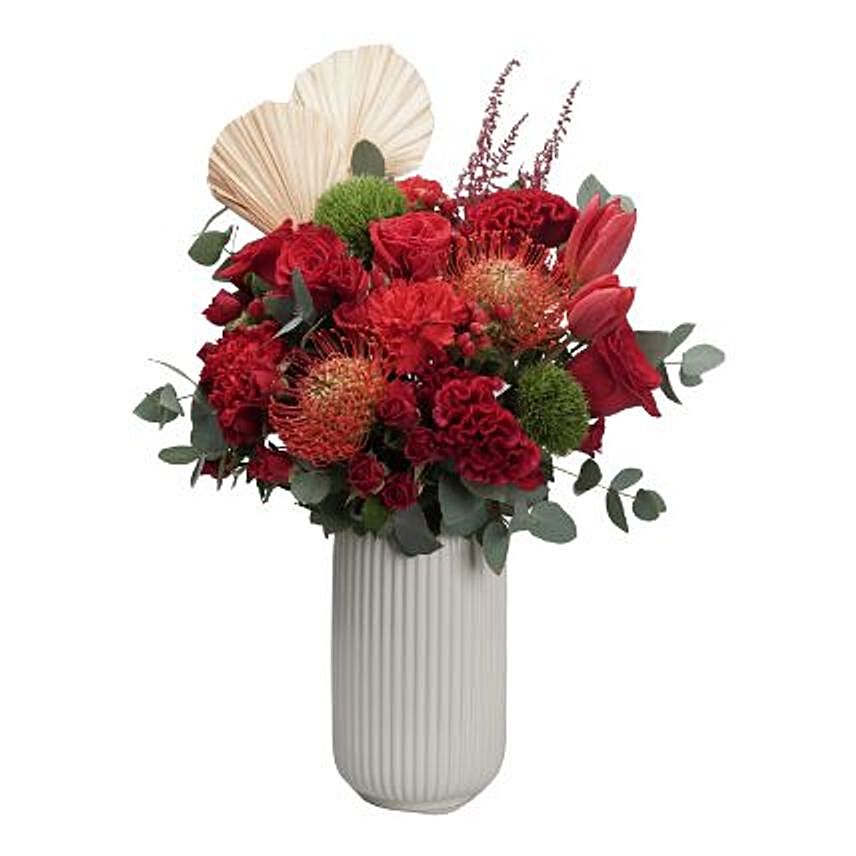 Exotic Mixed Flowers White Vase: 
