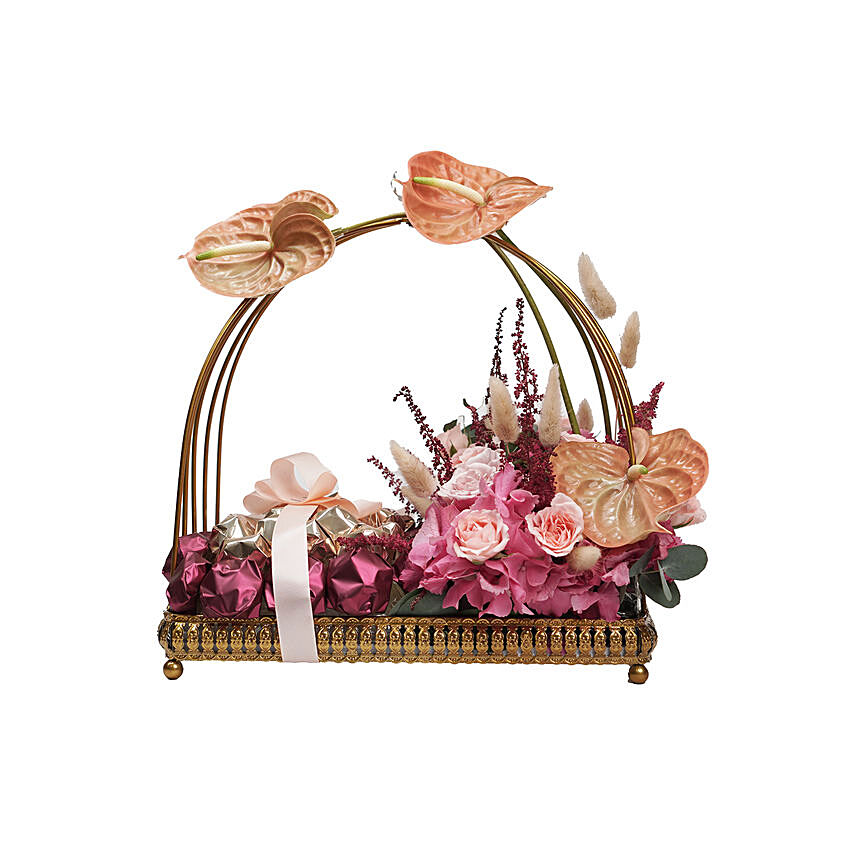 Mixed Flowers & Chocolates Dome Shaped Cage: 