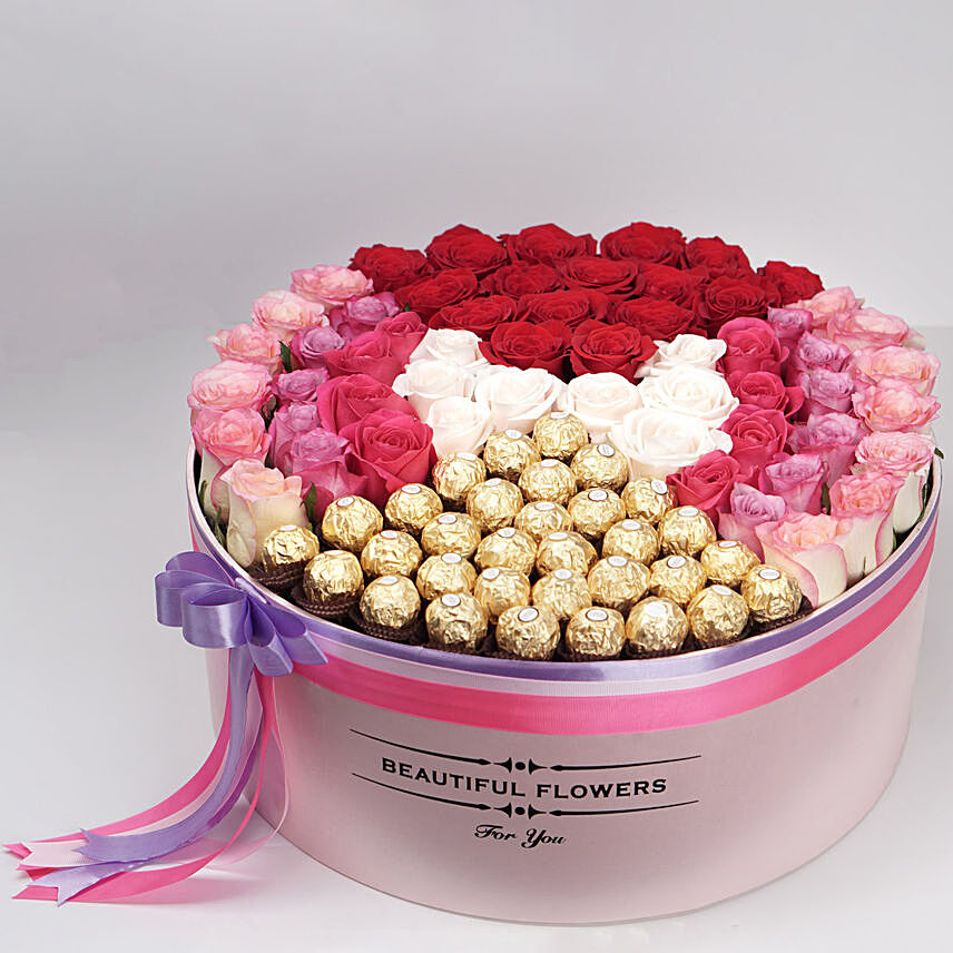 Glorious Mixed Roses & Ferrero Rocher Box: Send Ferrero Rocher Chocolates to Qatar