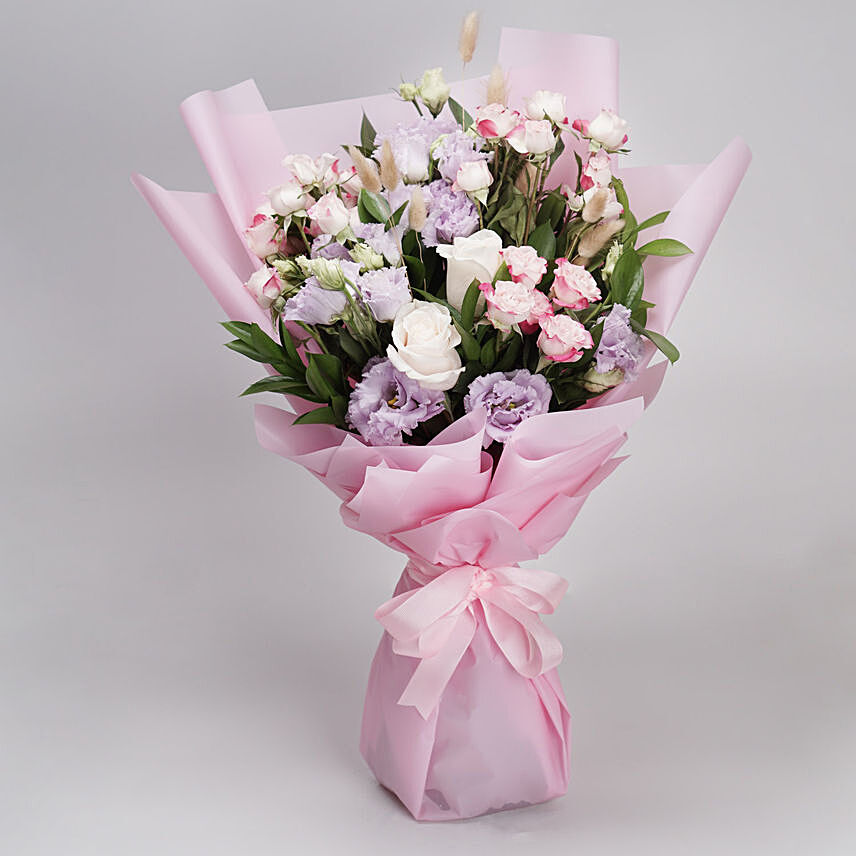 Mixed Pink Flowers Bouquet: Send Birthday Flowers To Qatar