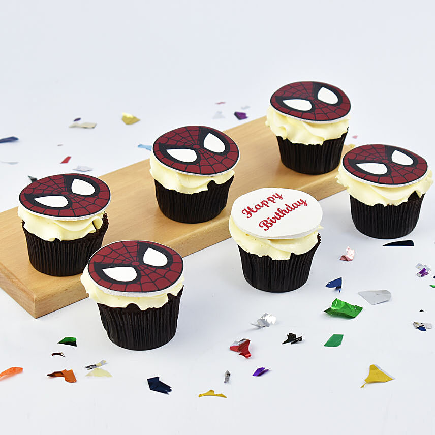 Spiderman Theme Cup Cake: Send Birthday Gifts to Qatar