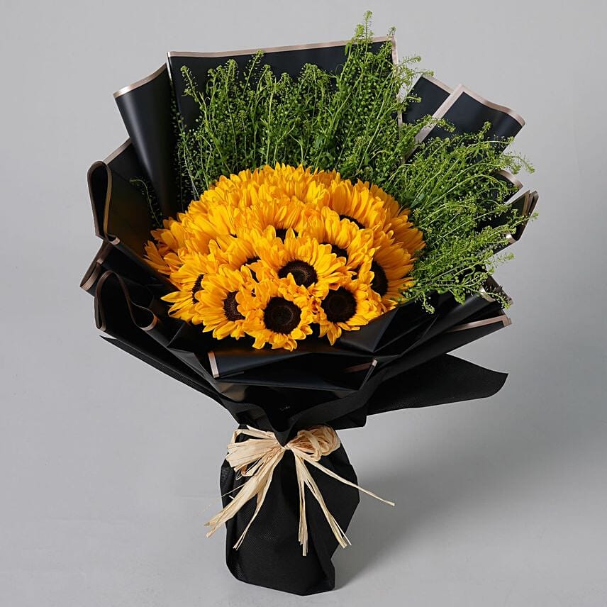 Wrapped Sunshine Bouquet: Send Sunflower To Qatar