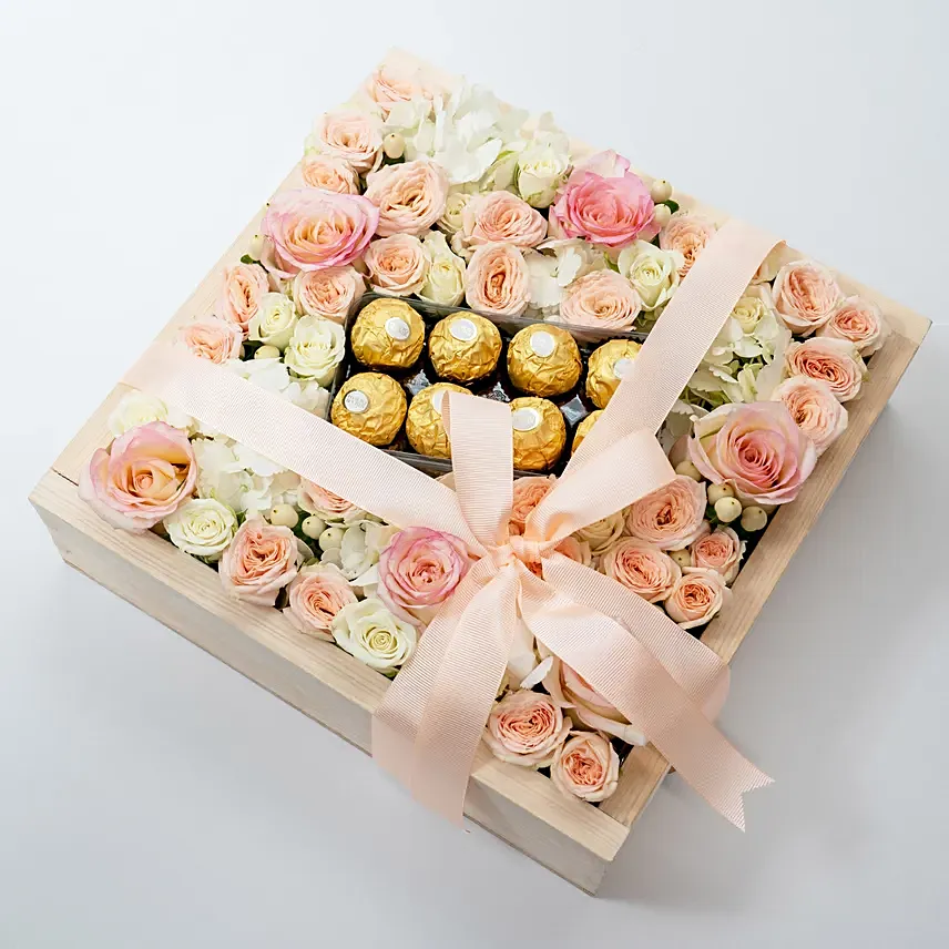 Flowers & Chocolates Wraped Gift Box: Send Mothers Day Gifts to Qatar
