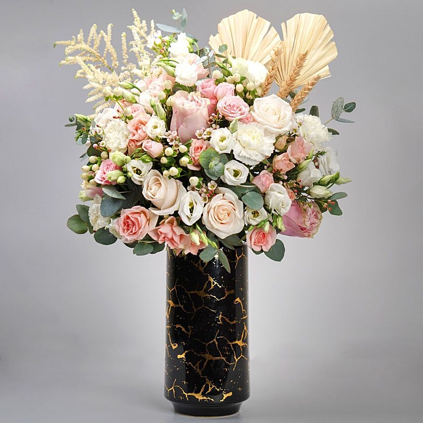 Exquisite Mixed Flowers Black Vase: 