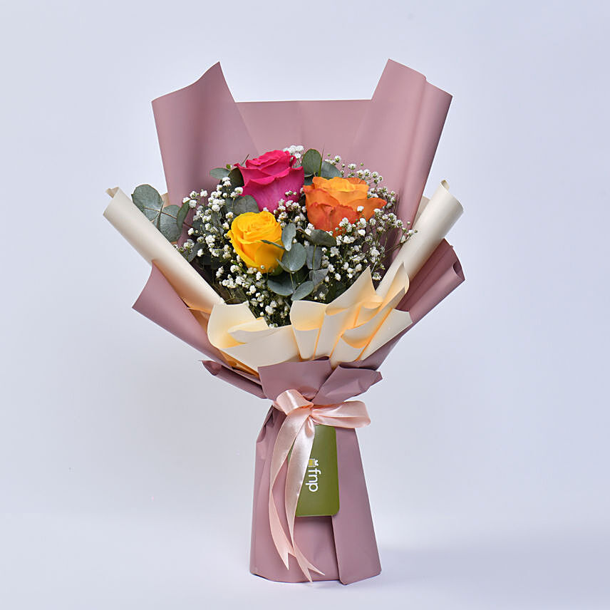 Attractive Bouquet Of Multicolored Roses: Send Birthday Flowers To Qatar