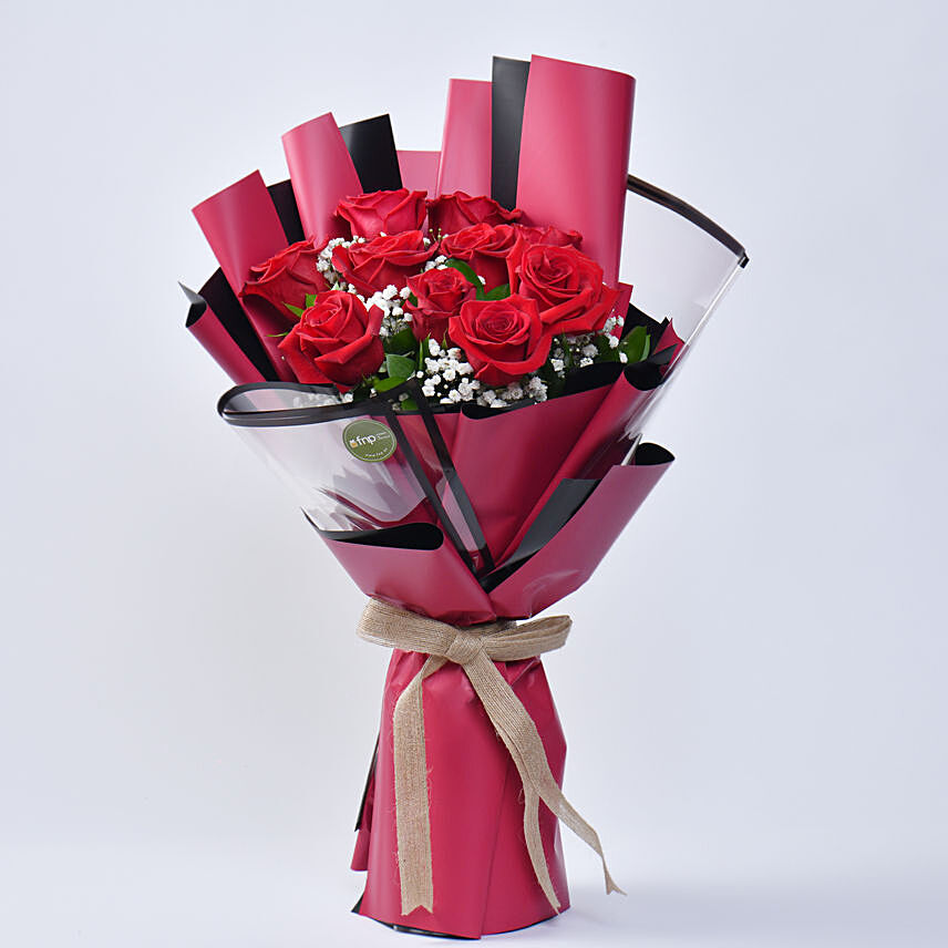 10 Red Roses Lovely Bouquet: Send Flowers to Qatar
