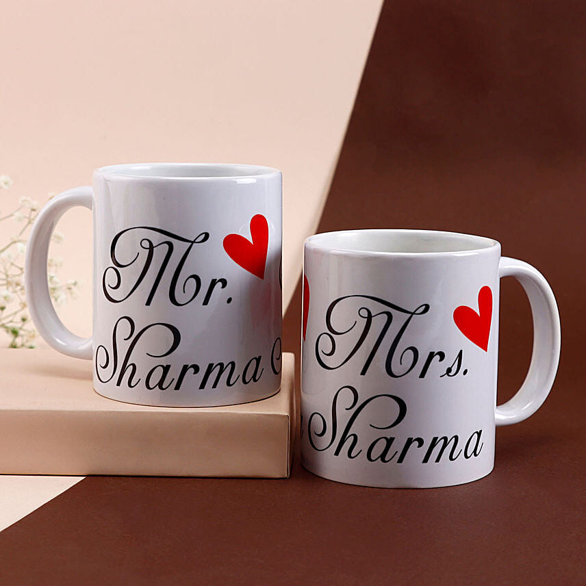 Mr & Mrs Personalised White Mug Set: توصيل هدايا قطر