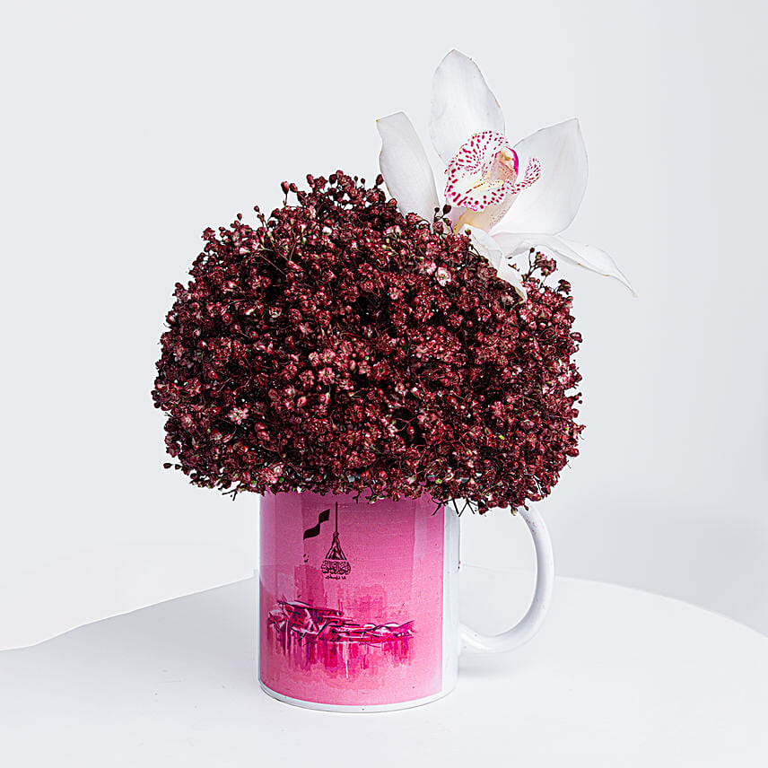 Red Gypsophila In National Day Printed Mug: Send Gifts to Qatar from UAE