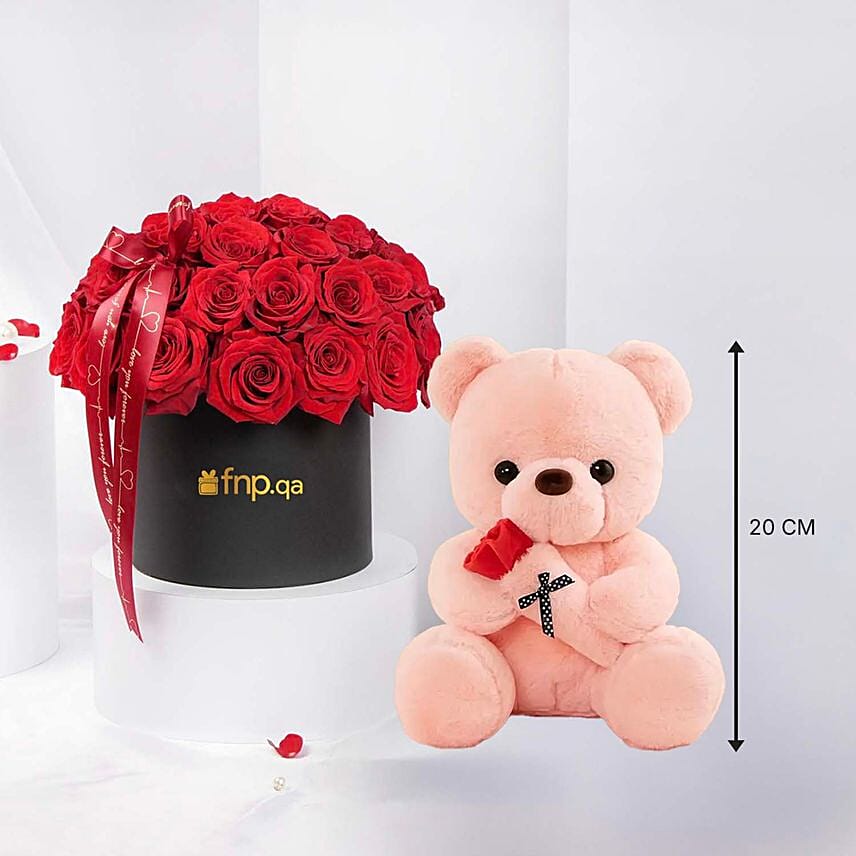 Blush & Cuddles Roses Arrangement: Send Combos To Qatar