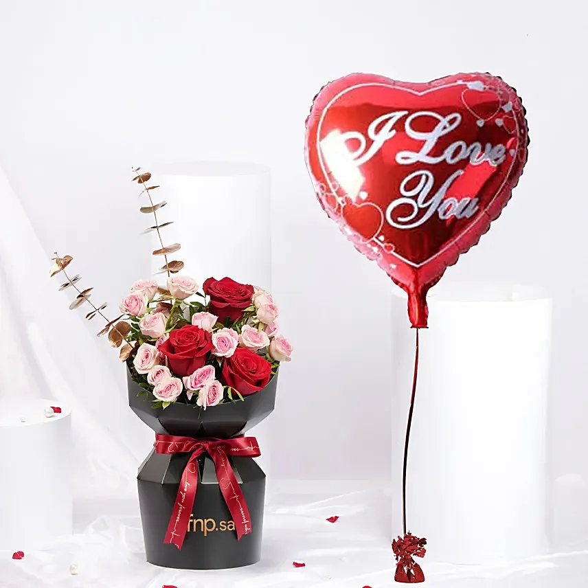 Valentine Combo | Spray Rose Bouquet n Heart Shape Balloon: أرسل البالونات إلى قطر