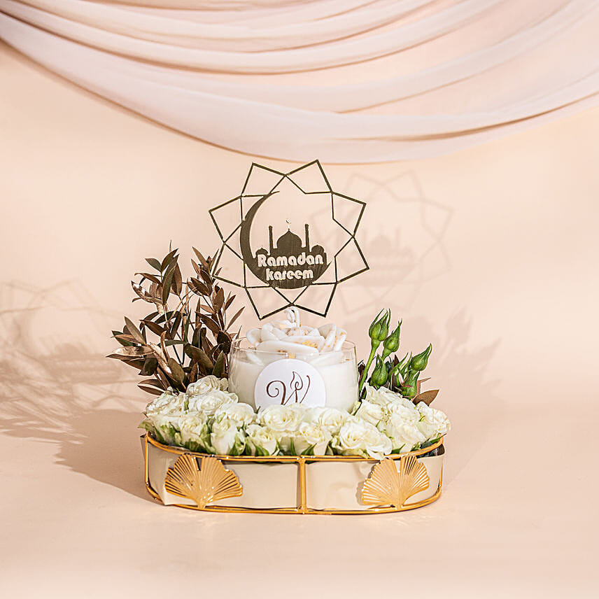 White Scented Flower Candle & Ramadan Topper: 