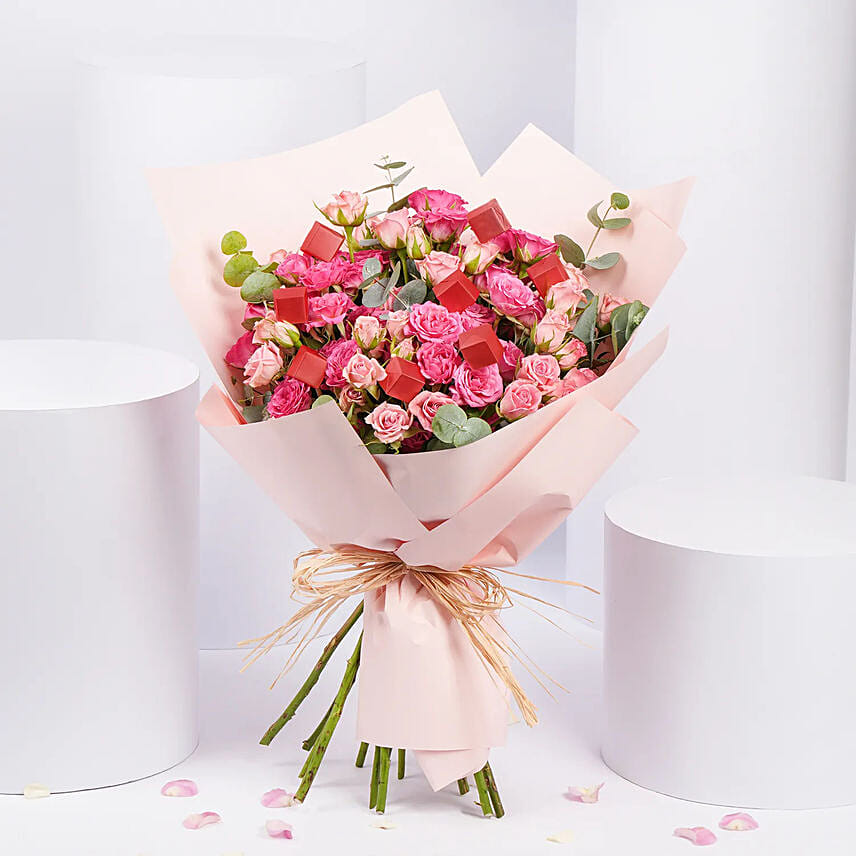 Blushing Pink Spray Rose With Chocolates: Send Birthday Gifts to Qatar
