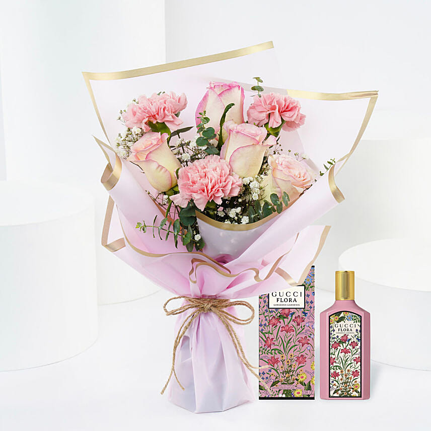 Pink Posy With Gucci Flora for MOM: Gift Delivery in Qatar