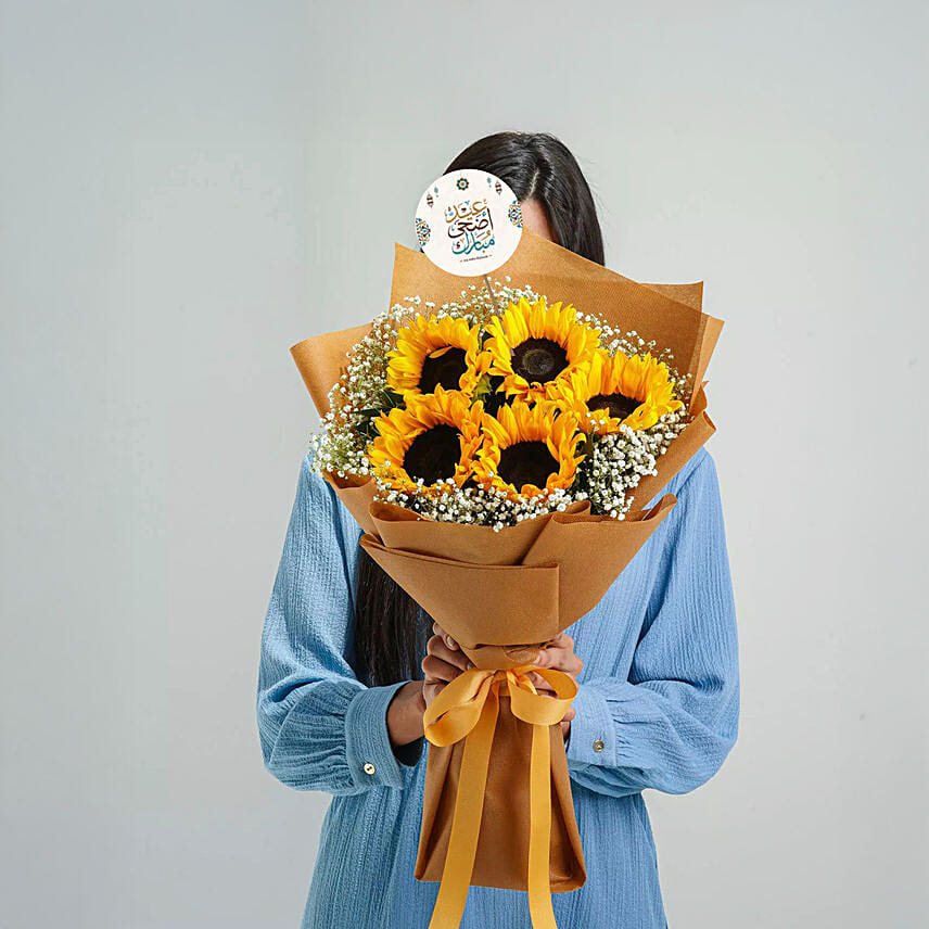5 Sunflower Hand Bouquet | Eid Al Adha: Send Sunflower To Qatar