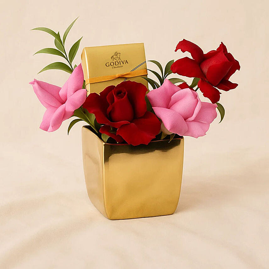 Godiva n Roses Gold Vase: 