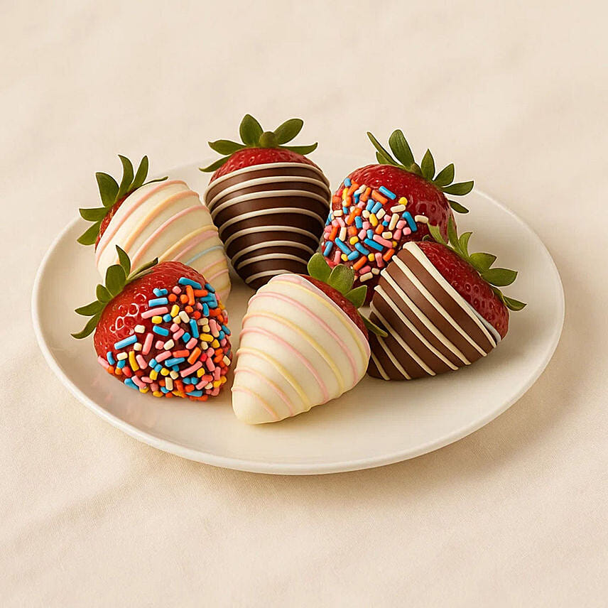 Sprinkle Chocolate Strawberries Delightful Gift - 6 Pieces: Send Chocolates To Qatar