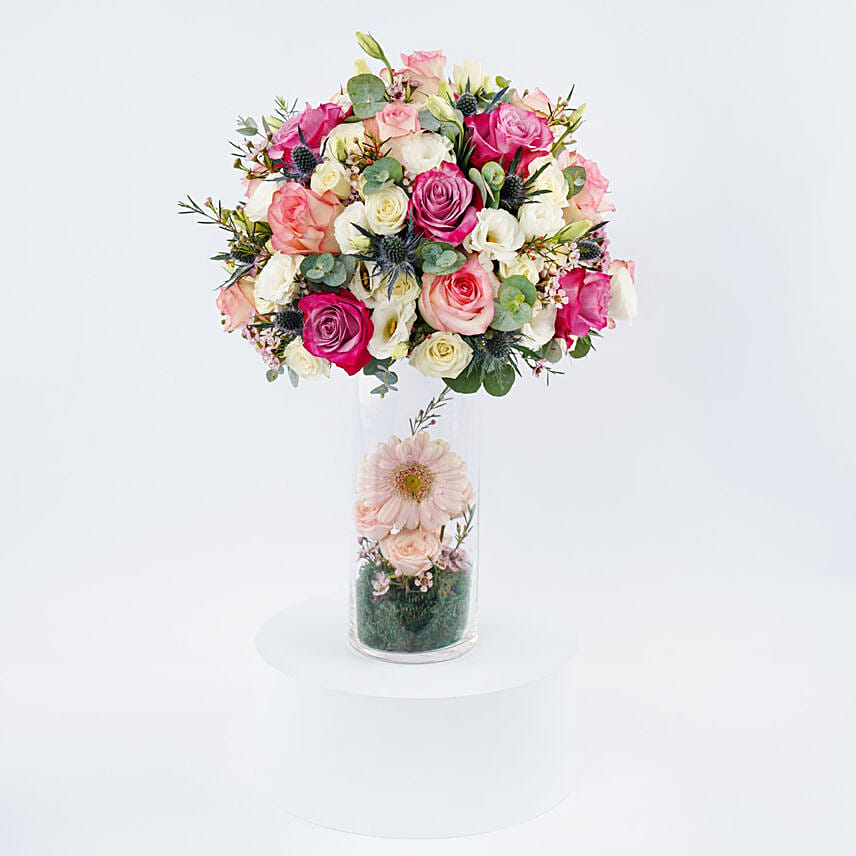 Fresh Purple Roses Vase Arrangement: 
