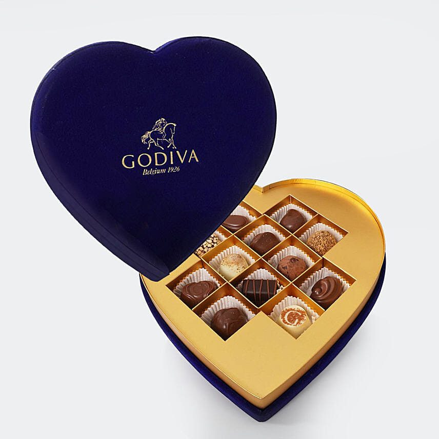 Godiva | Navy Blue Velvet Heart Gift Box - 12 Pieces: Godiva Chocolates