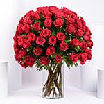 Ravishing 100 Red Roses In Glass Vase