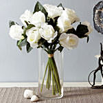 Artificial White Roses Vase