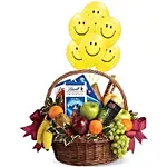Fruitful Hamper With Smiley Balloons