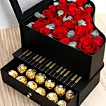 Dazzling Black Box with Chocolates & Flowers Online