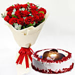 Red Roses Bouquet & Red Velvet Cake