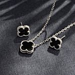 Black four leaf clover necklace and earrings set