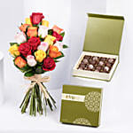 Multicolor Roses n Chocolate Truffles