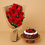 Red Roses Bunch & Black Forest Cake