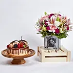 Personalised Birthday Flowers Vase n Cake