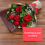 Gift Graceful Red Roses Bunch with Greeting Card