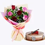 Combo Cake Chocolate Cake Flower Flower Bouquet Roses Flower and Cake Flowers