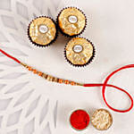 Rose Gold Pearl And Beads Rakhi with 3 Ferrero Rocher