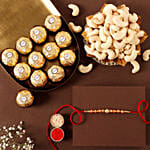 Rose Gold Pearl And Beads Rakhi with 6 Ferrero Rocher and Cashew