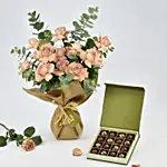 Cappuccino Roses Bouquet and Premium Chocolate Box