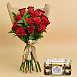 Valentines 12 Roses Bouquet And Chocolates